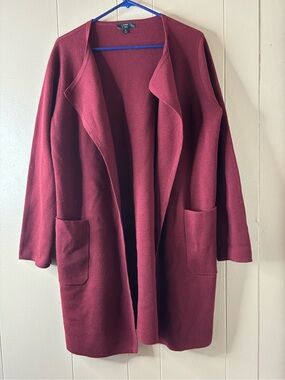 J. Crew Cardigan Sweater Long Open Front Women Medium Red Oversized
